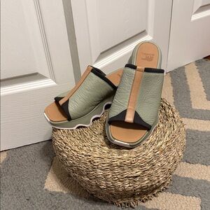 Sorel Green and Black Mules